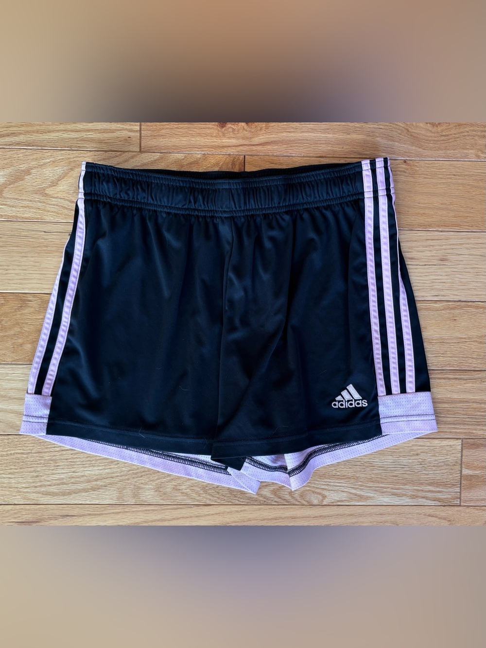 Adidas Black/Pink 3 Stripe Athletic Soccer Shorts Women’s Medium